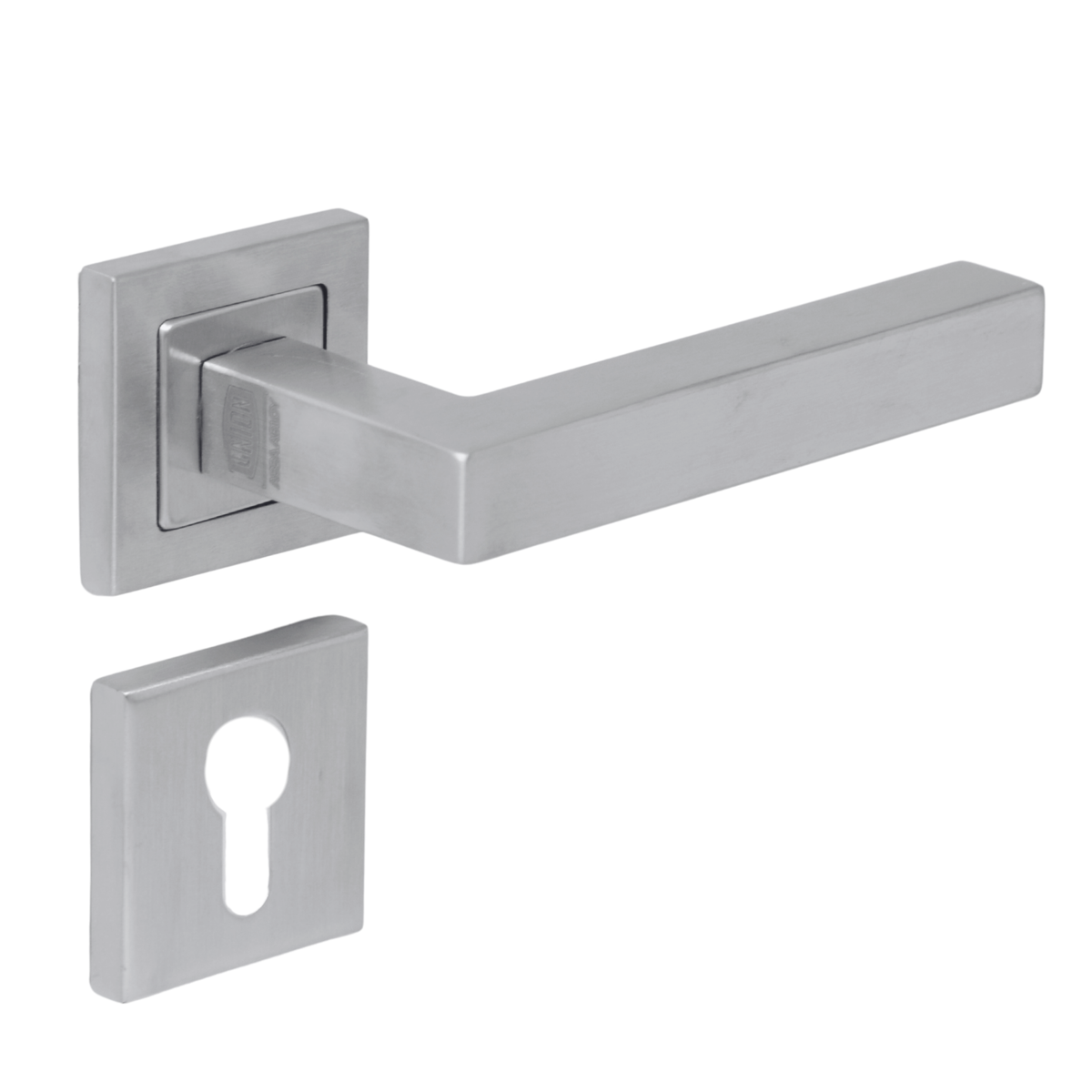 Square stainless steel lever handle on rose
