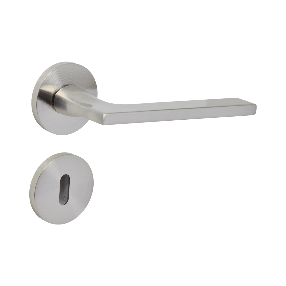 Modern Lever Door Handle on Round Rose - Satin Nickel