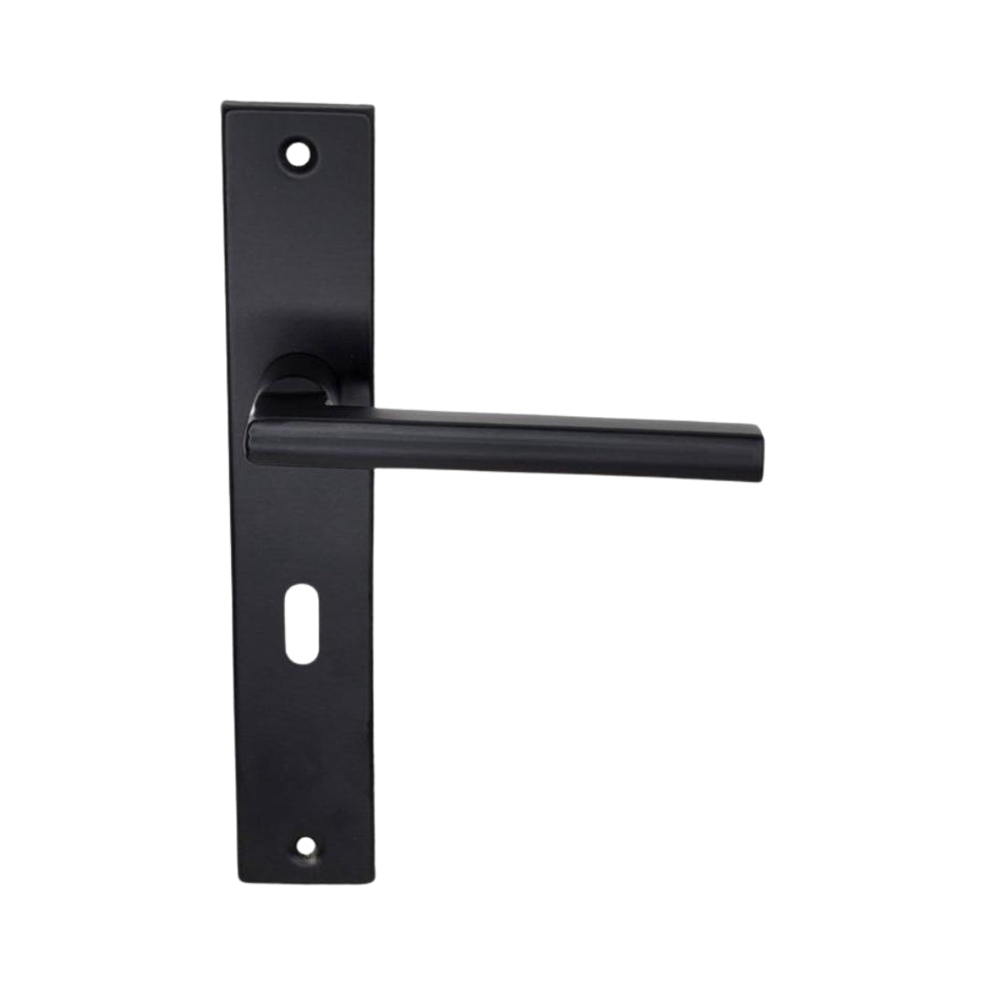 Modern Matt Black Door Handle on Plate with SABS Approved Two Lever Lock