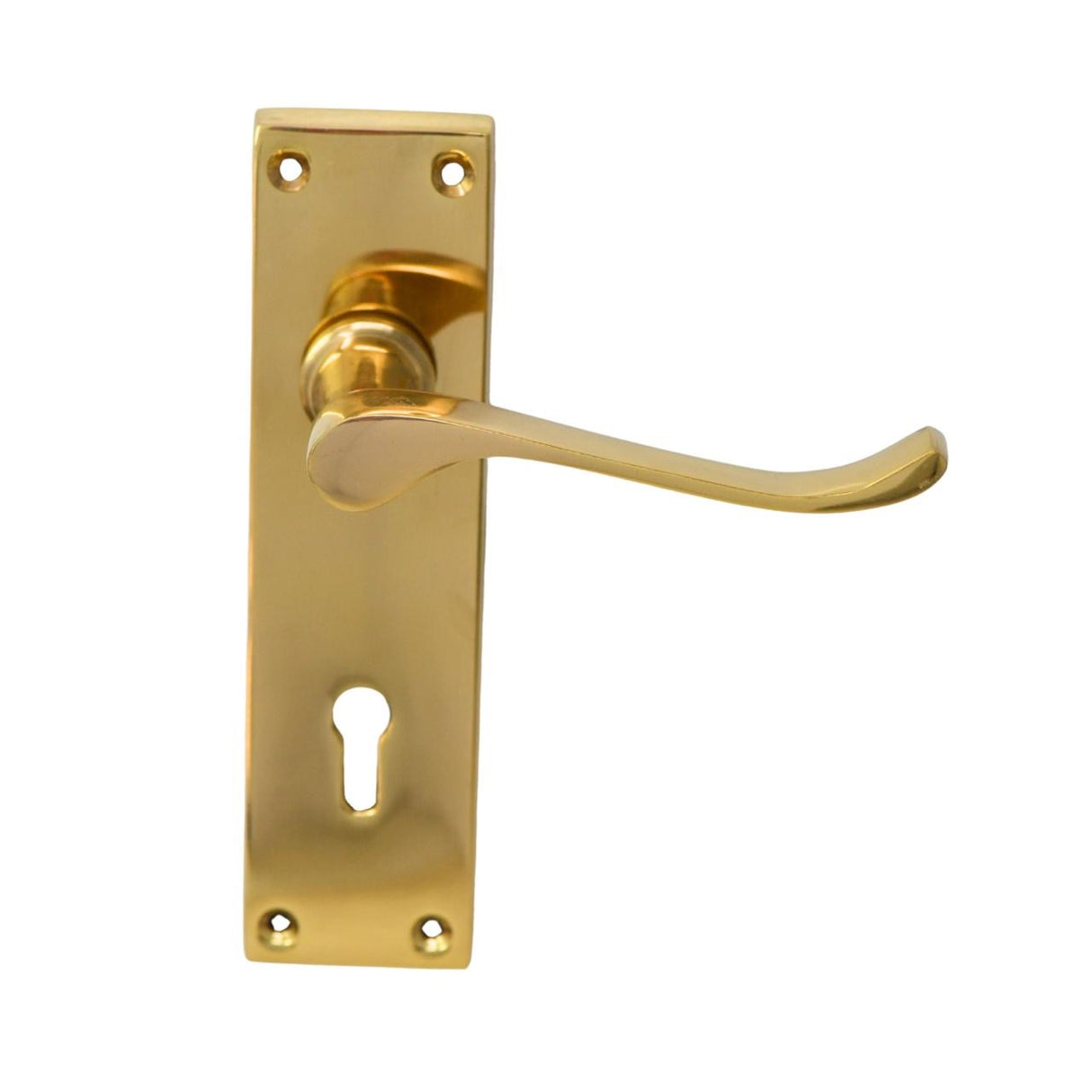 Victorian Door Handle on Rectangular Plate - Solid Brass