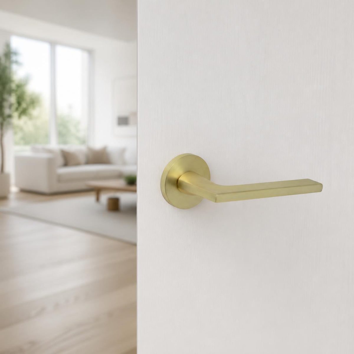 Modern Matt Brass Door Handle on Rose with SABS Approved Mortice Lock