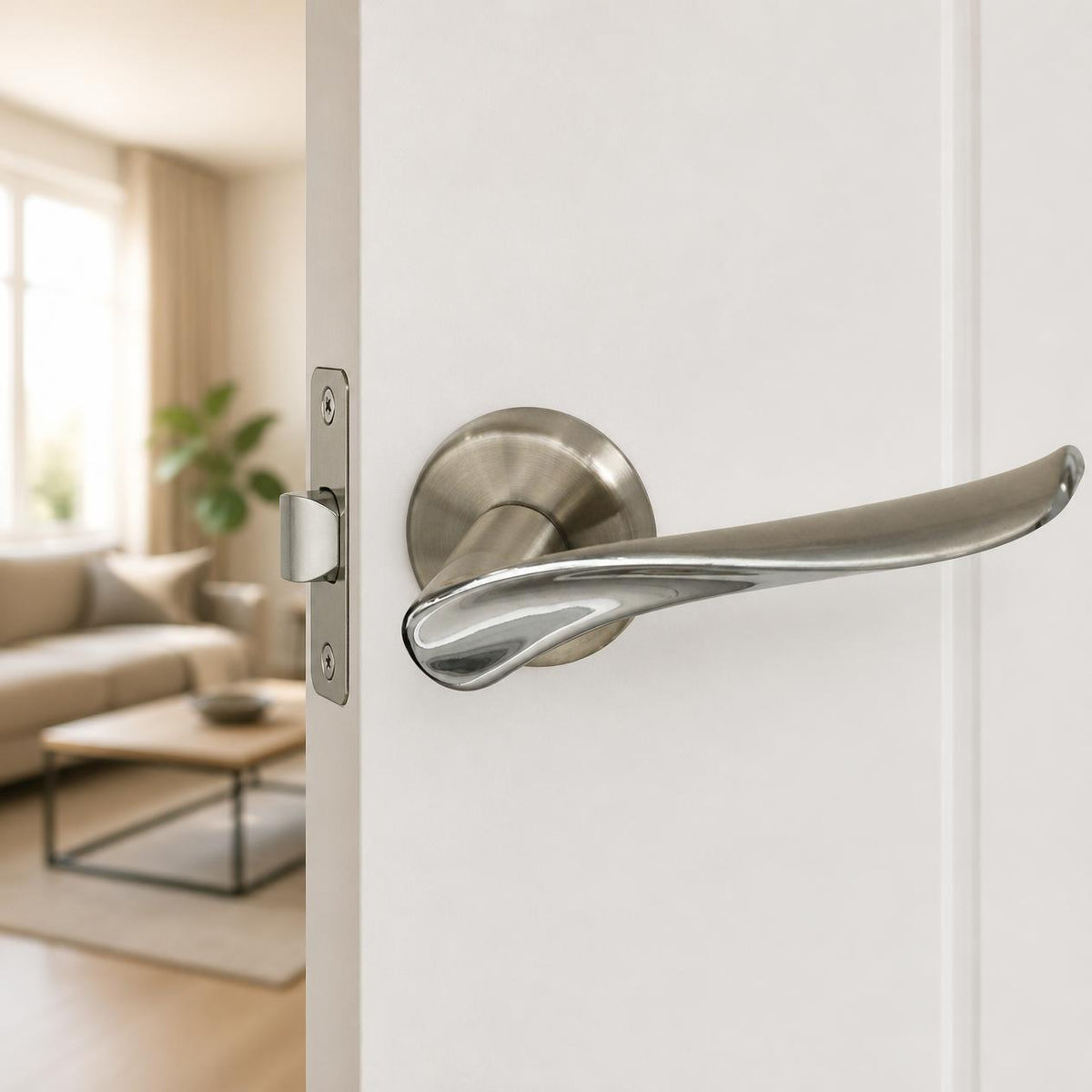 Two-tone designer lever handle on rose