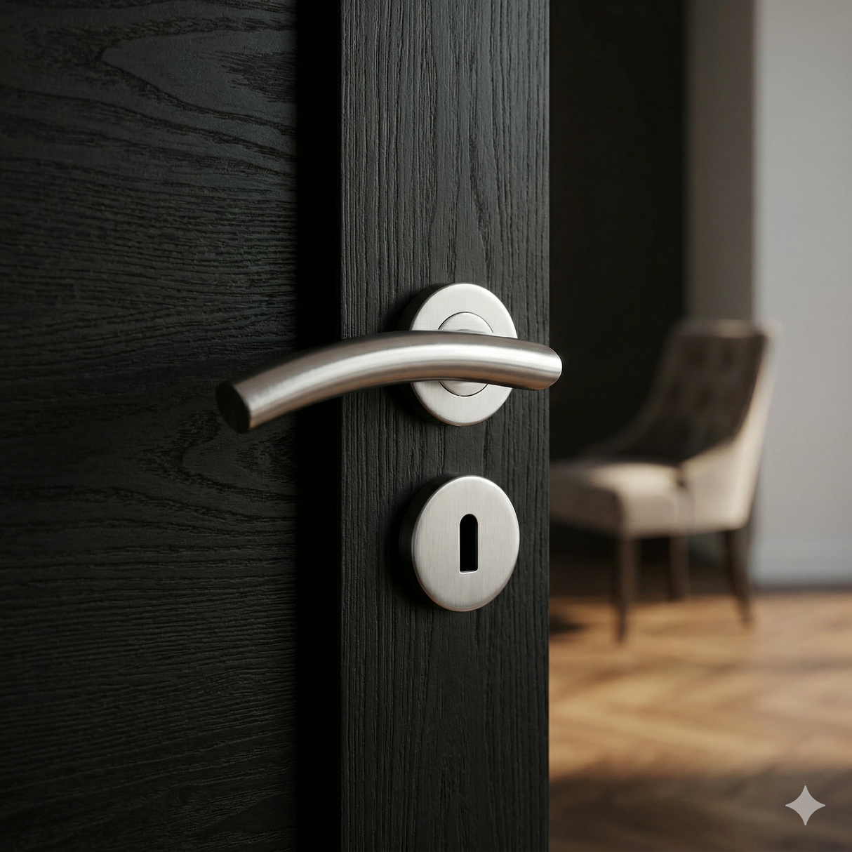 Curved Stainless Steel Lever Handle on Rose