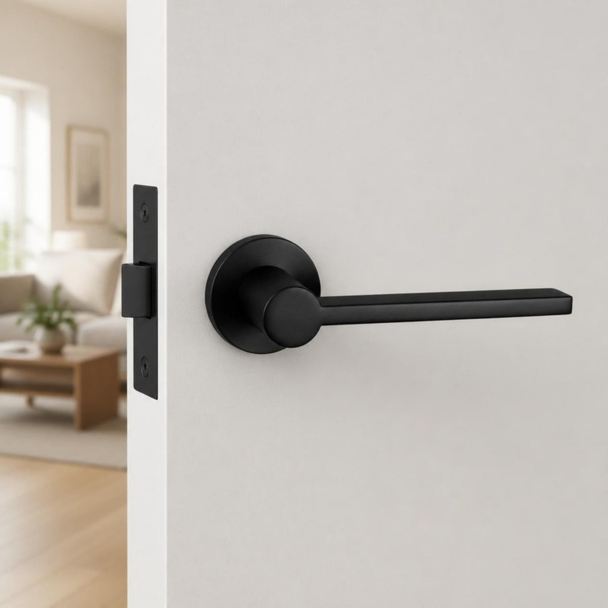 Slim design lever handle on round rose