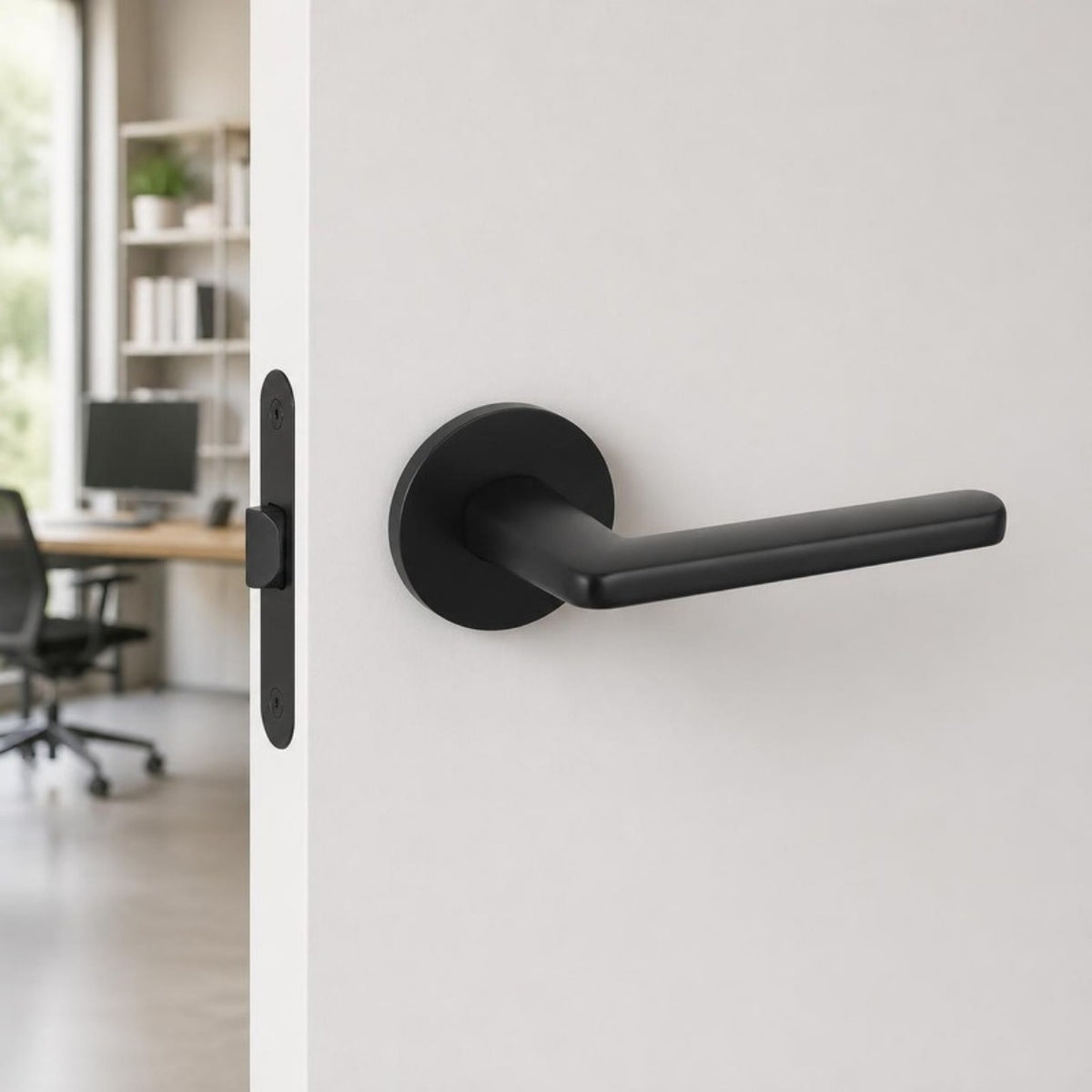 Tupai™ Modern Door Handle on Round Rose in Matt Black