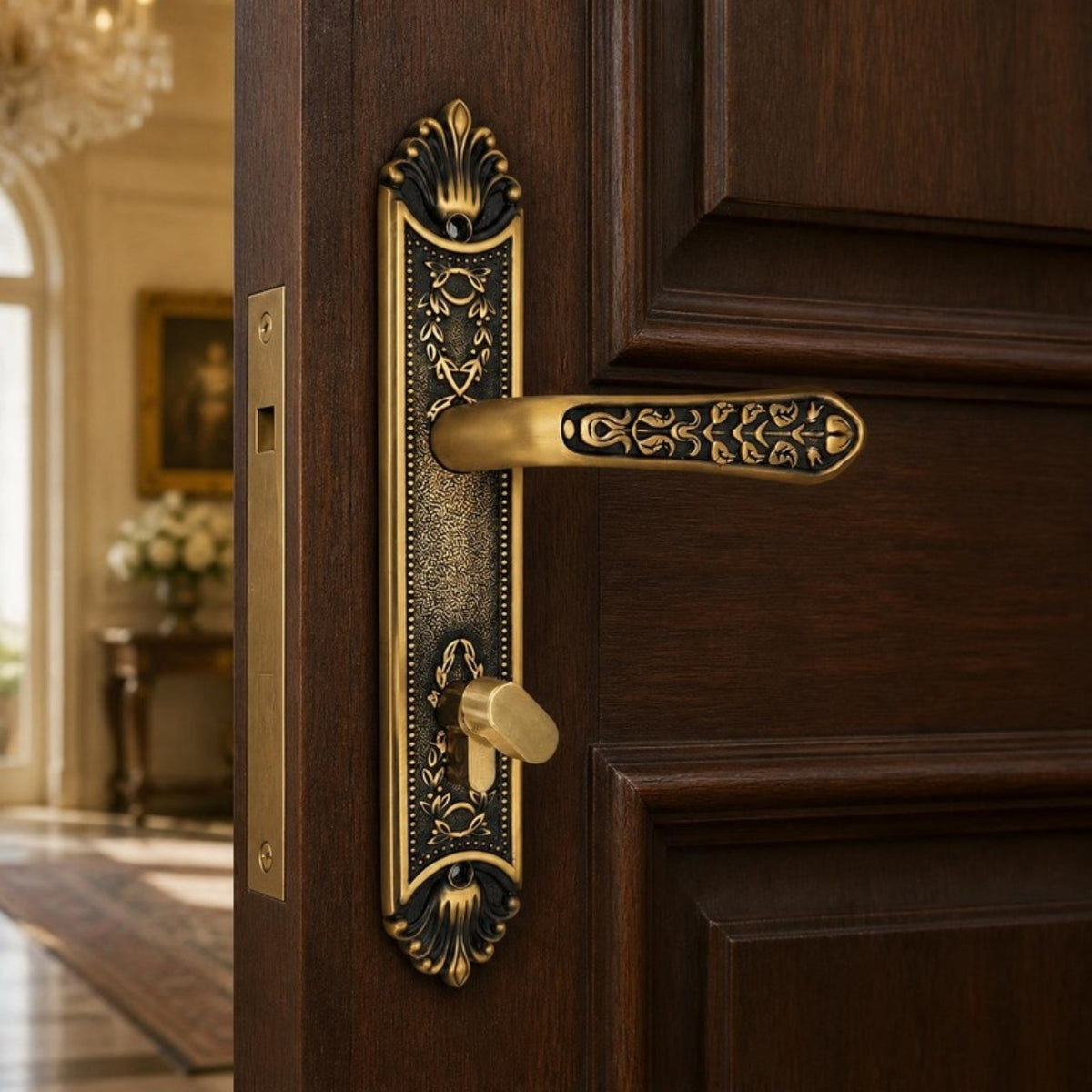 Solid Brass Lever Handle with matt black detailing - Made in Vienna, Italy
