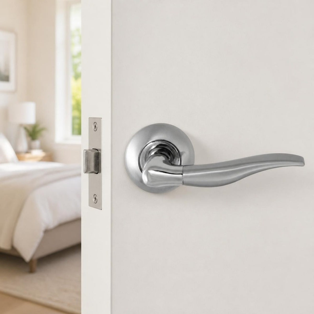 Lever handle on rose
