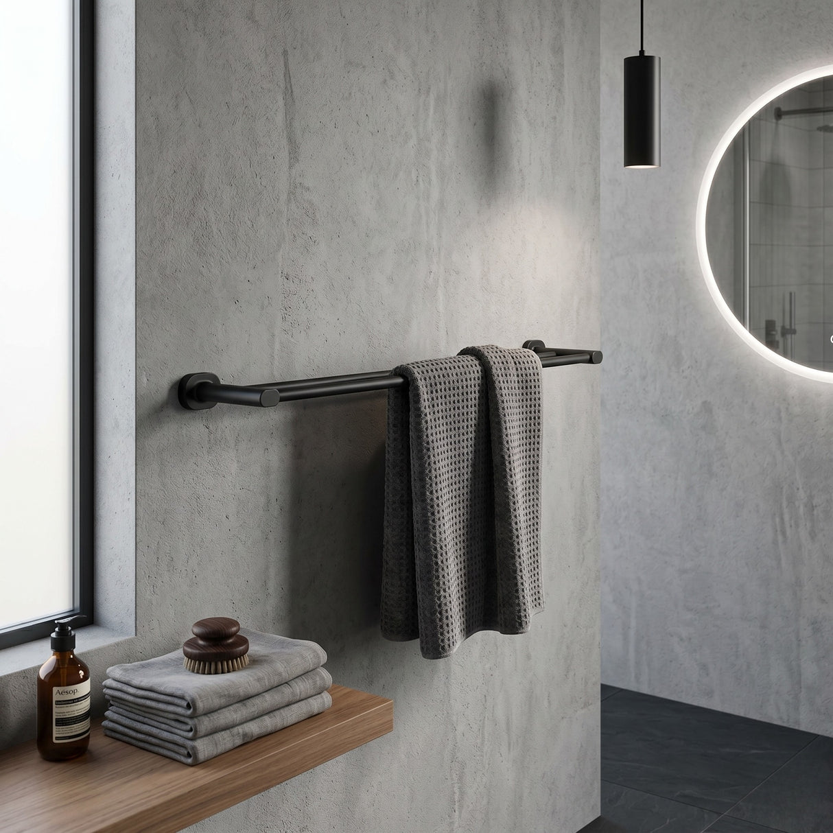 Double Towel Rail 700mm in matt black