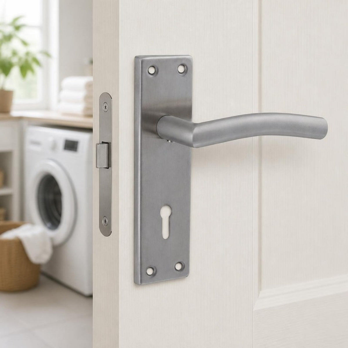 Stainless Steel Curved Handle on Plate