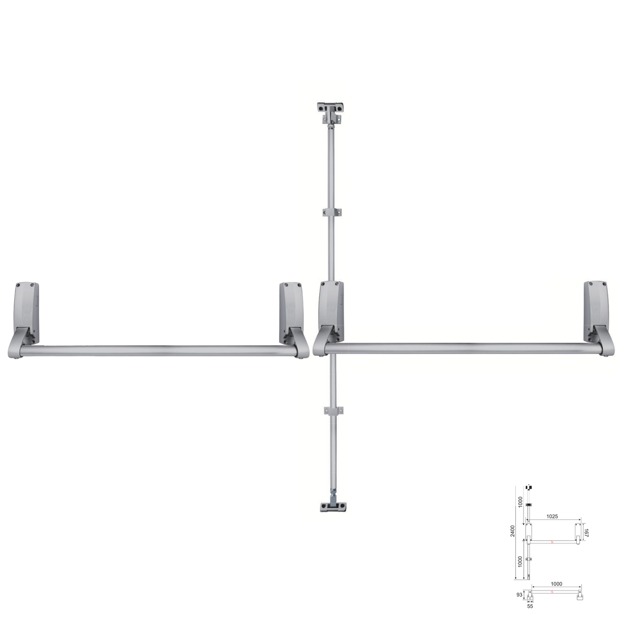 Emergency exit push bar with vertical rods- double door set