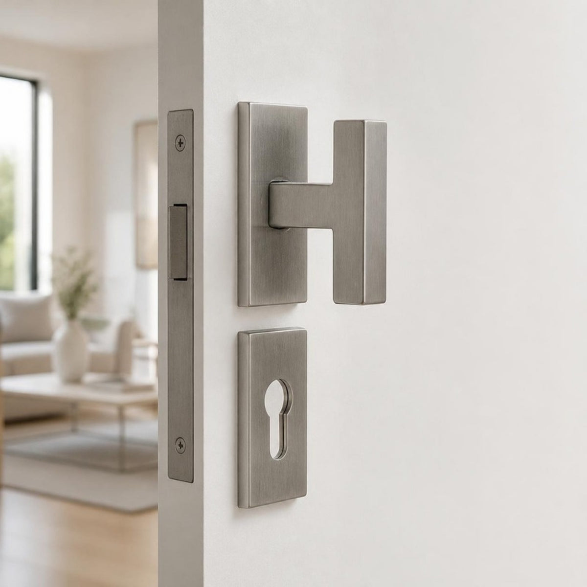 Square "T" shaped lever handle on rose