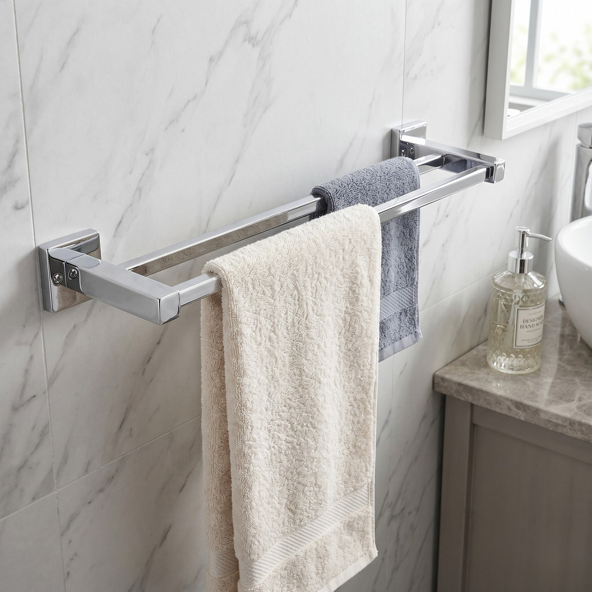 Square stainless steel double towel rail