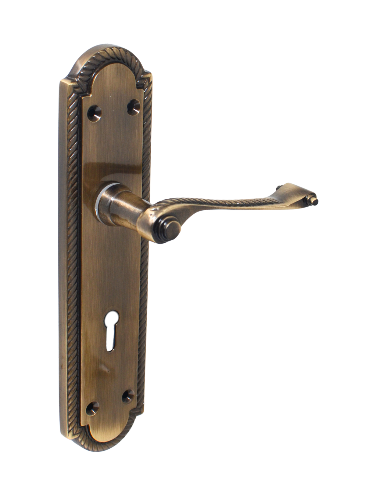 Solid brass door handle with back plate antique brass