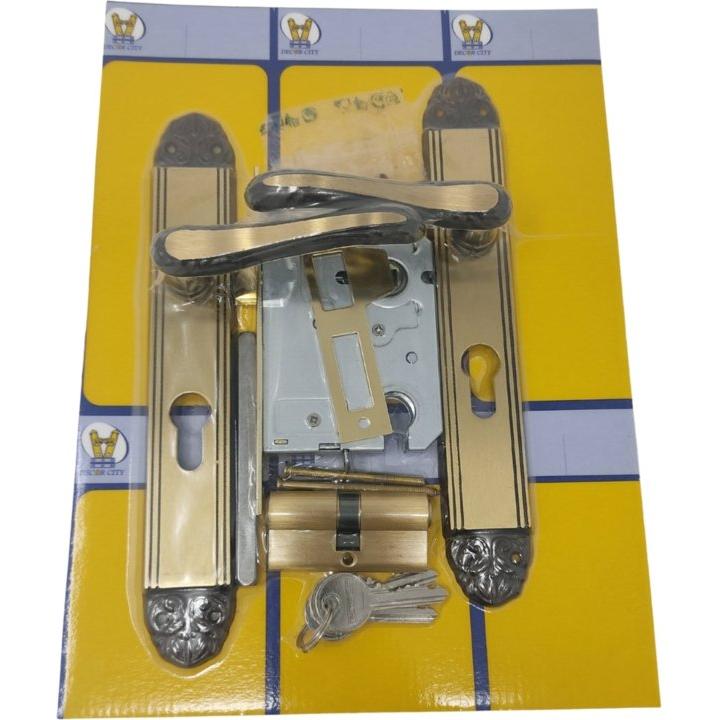 Antique Door Handle on Plate with Cylinder Lock and Cylinder