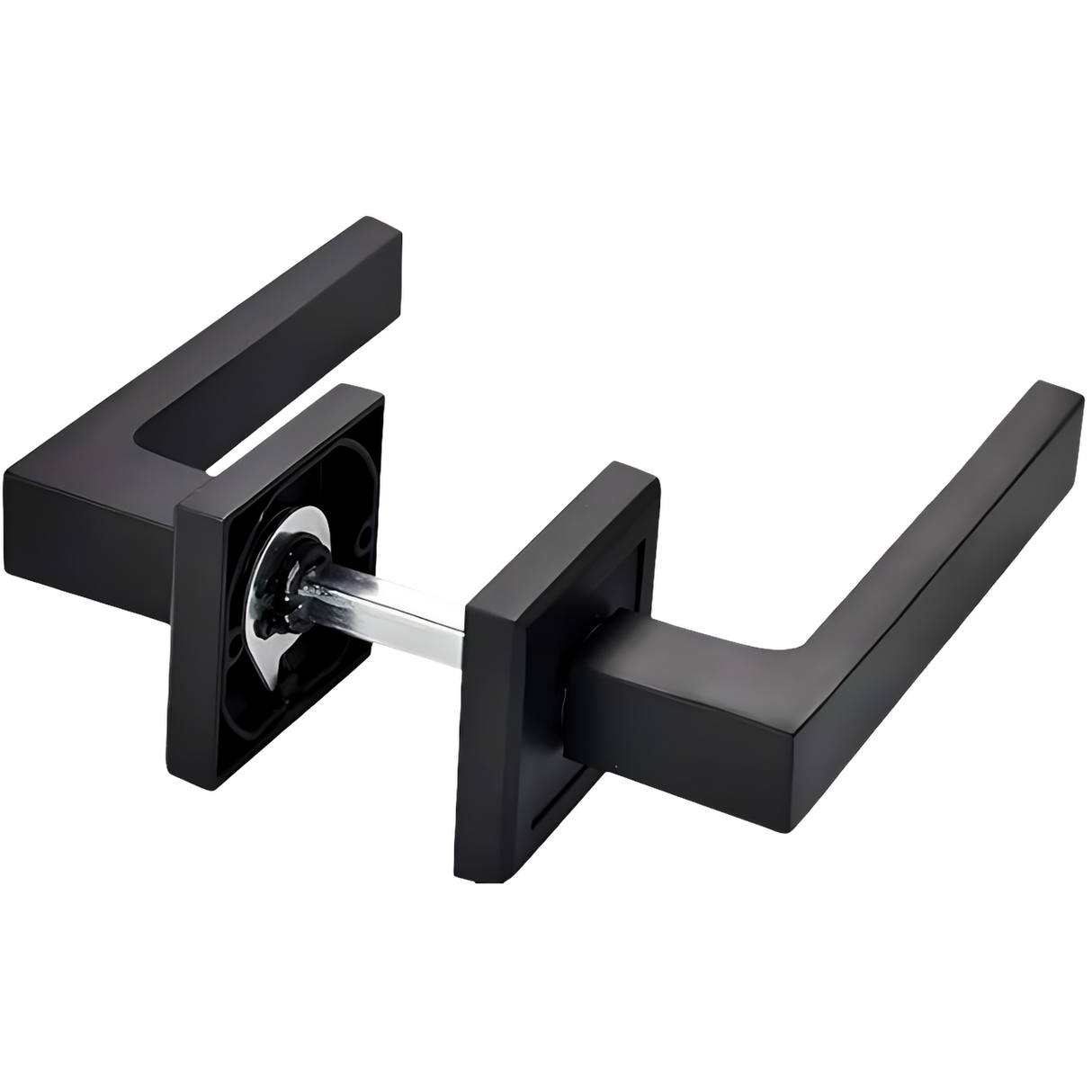 Matt Black Italian lever handle on square rose