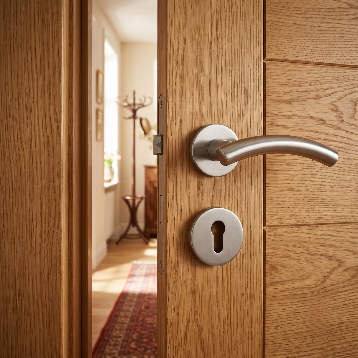 Half moon stainless steel lever handle on rose