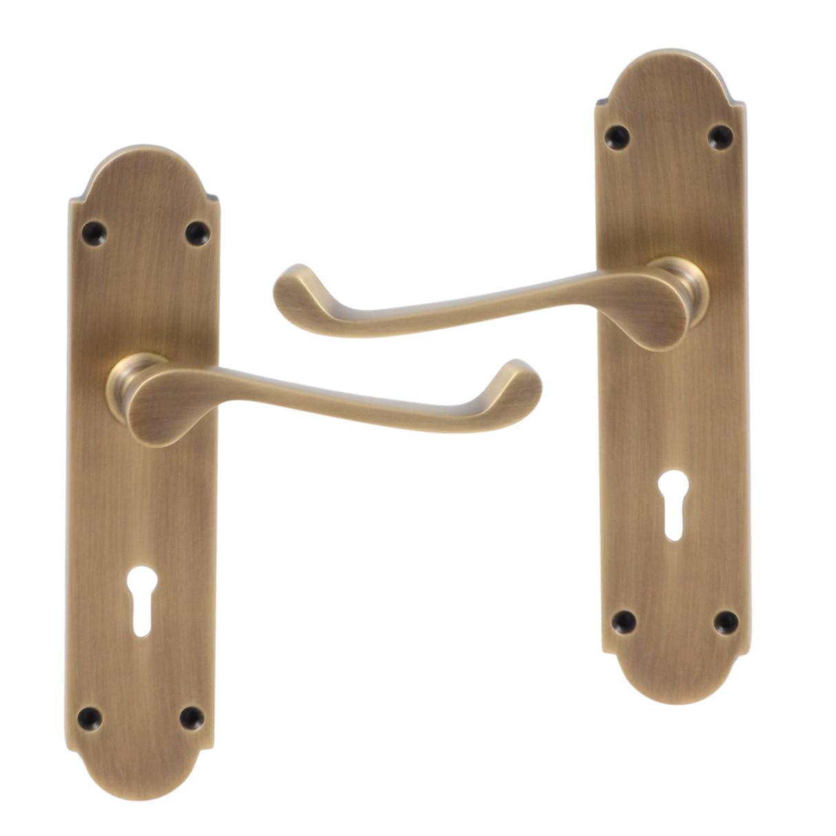 Antique Brass Lever Handle on Back Plate - 195mm x 45mm