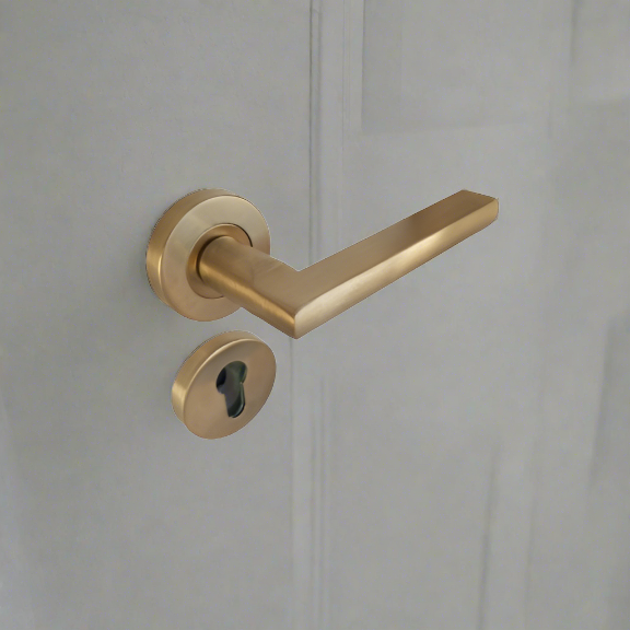 Brushed Brass PVD Pello lever handle on rose Door Knobs & Handles