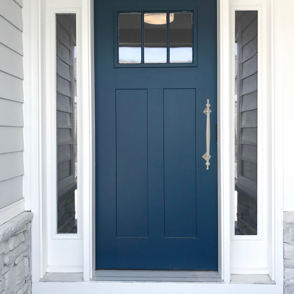 Solid brass pull handle with finials - 295mm