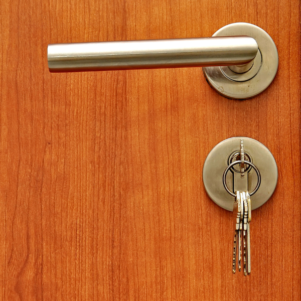 Brushed stainless steel tubular lever handle pair with fixing hardware