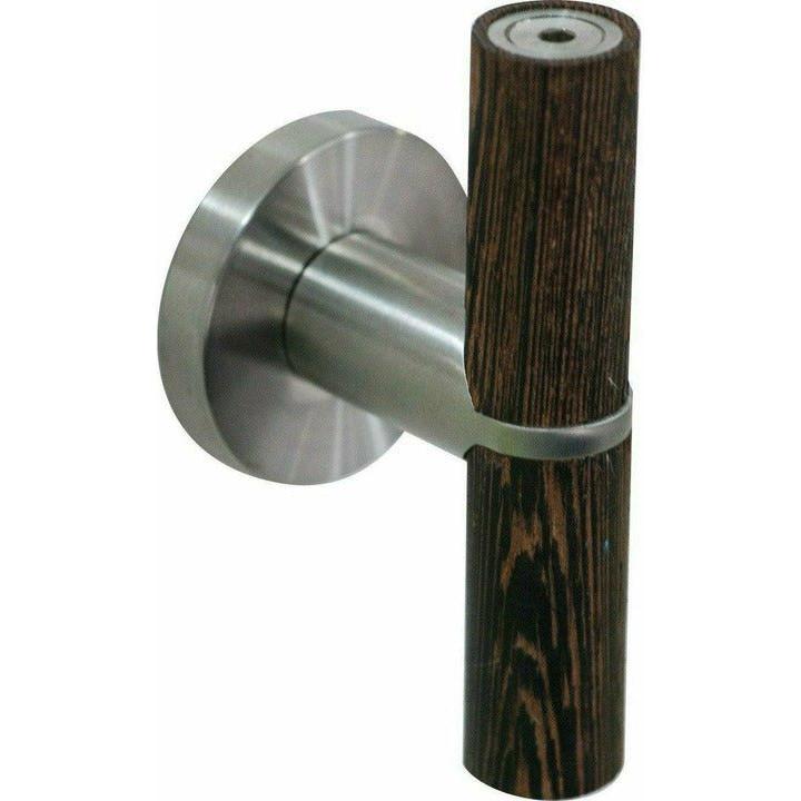 Modern door handles on rose with real wood grip