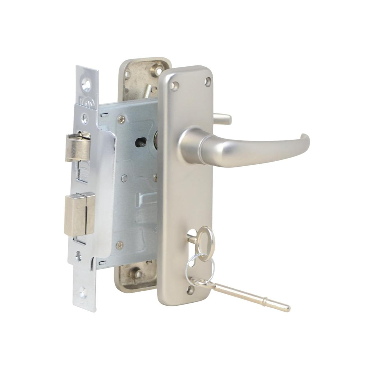 Standard Lever Door Handle on Plate with Two Lever Lock - Satin Chrome