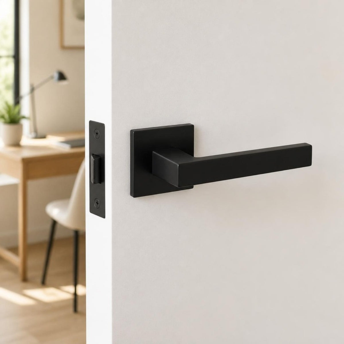 Tupai™ Modern Square Lever Door Handle on Square Rose in Matt Black