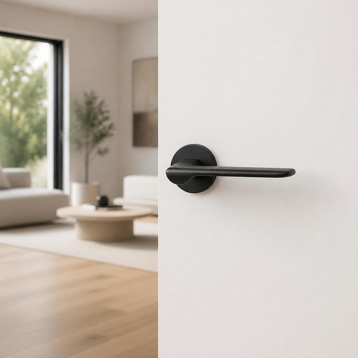 Matt Black Slim Lever Handle on Round Rose