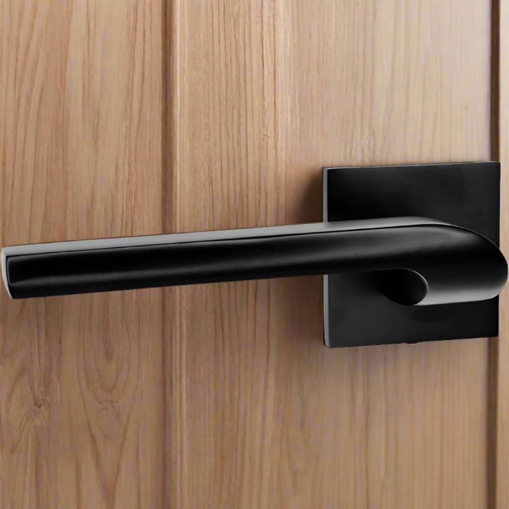 Modern Matt Black Lever Handle on Square Rose