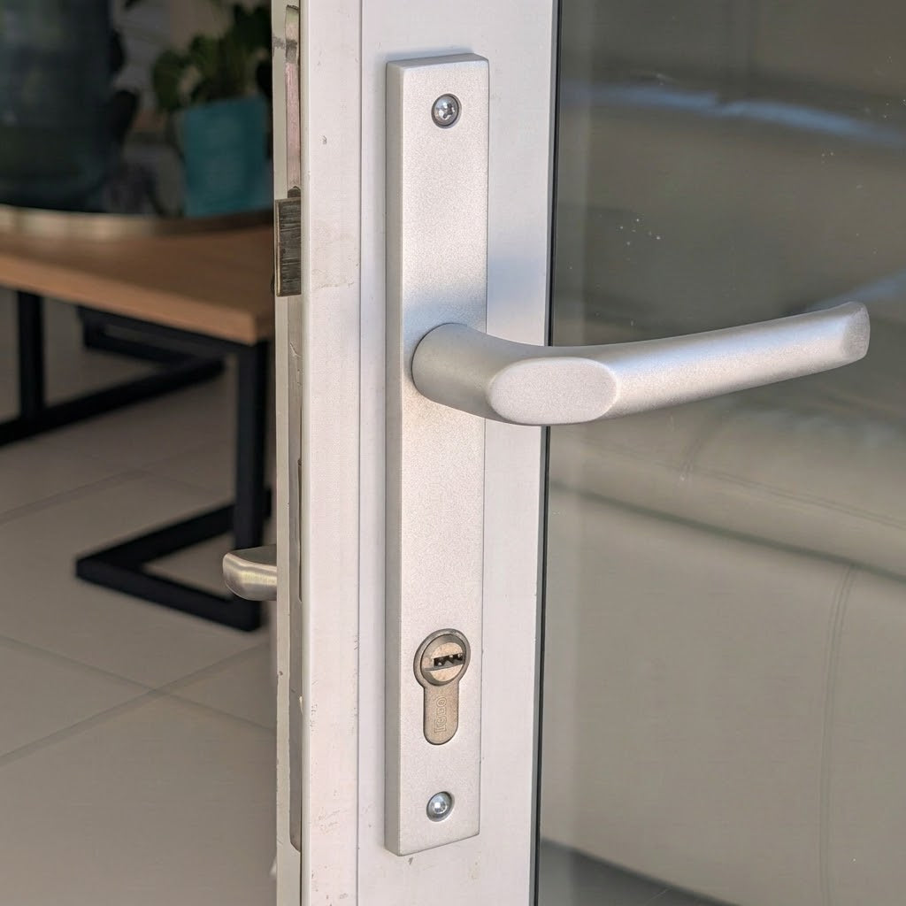 Slimline lever handle for aluminum doors natural anodized
