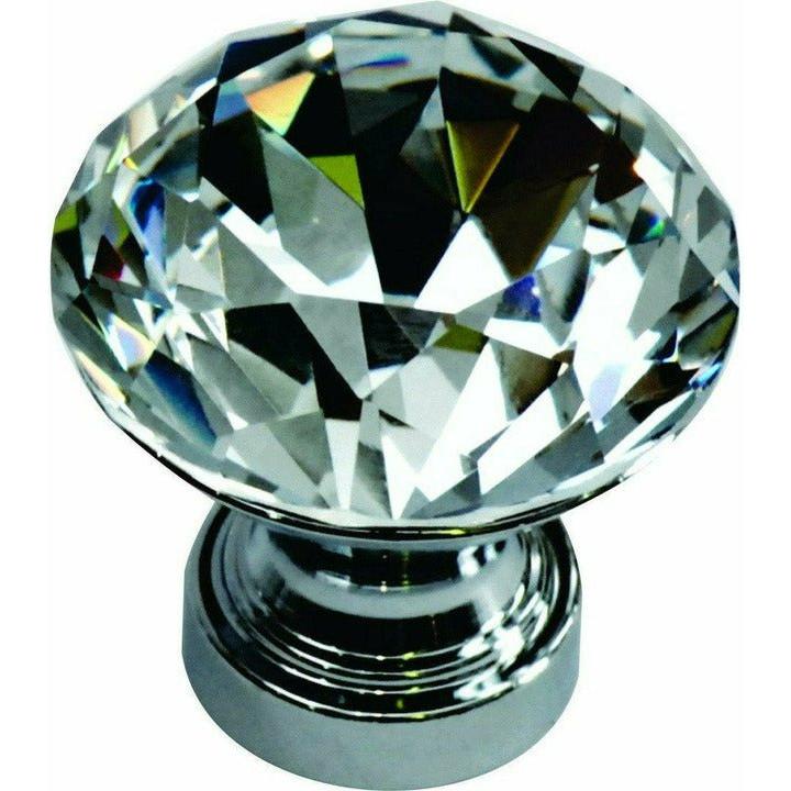Crystal knob set in chrome base diamond shaped