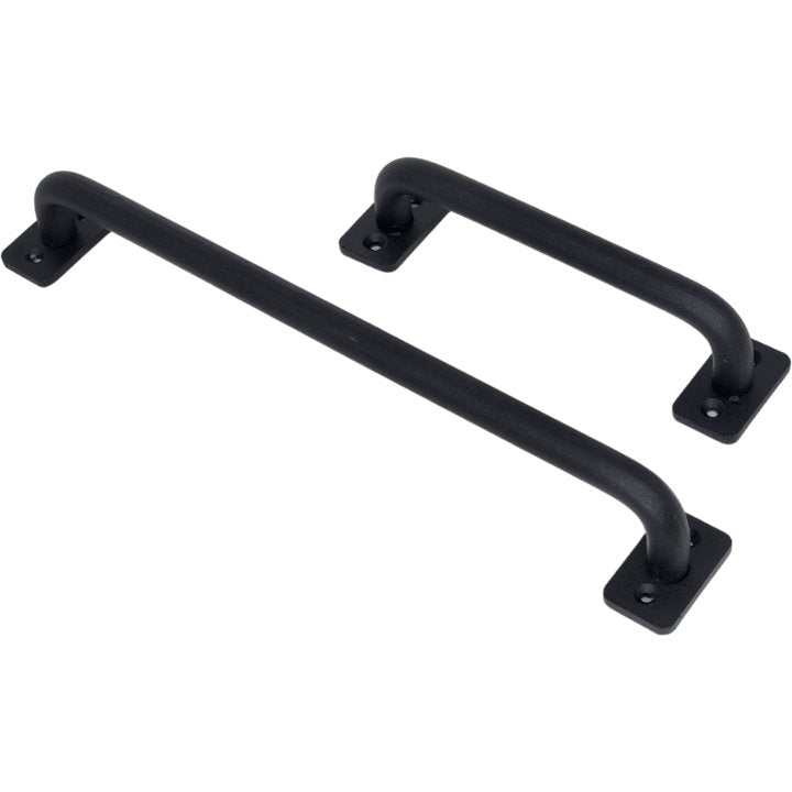 Gate and barn door handle in a black ferro grain finish