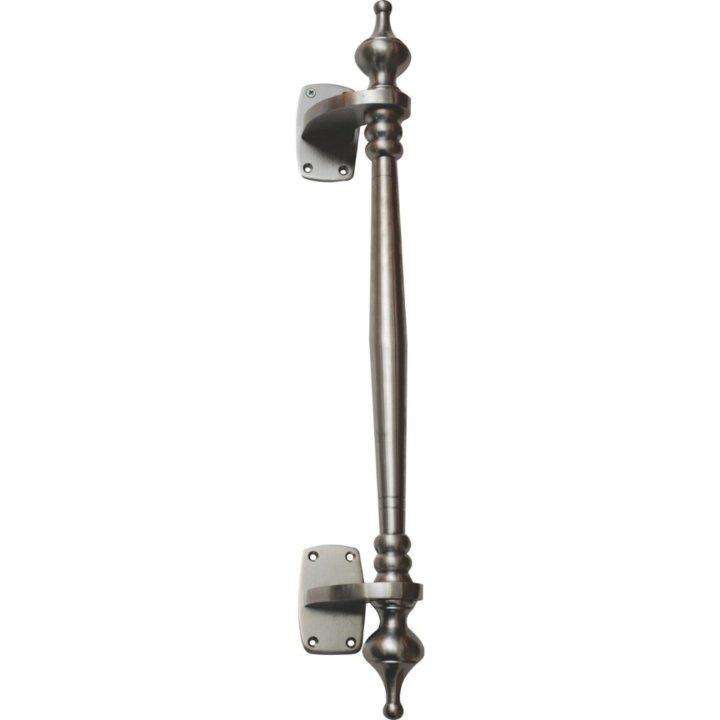 Solid brass offset pull handle with finials