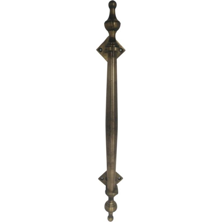 Solid brass pull handle with finials - 295mm