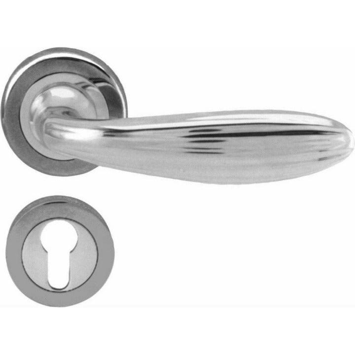 Solid brass rippled lever handle on rose