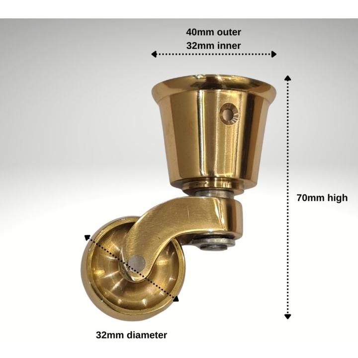 Solid Brass Cup Castor - 32mm - Decor Handles