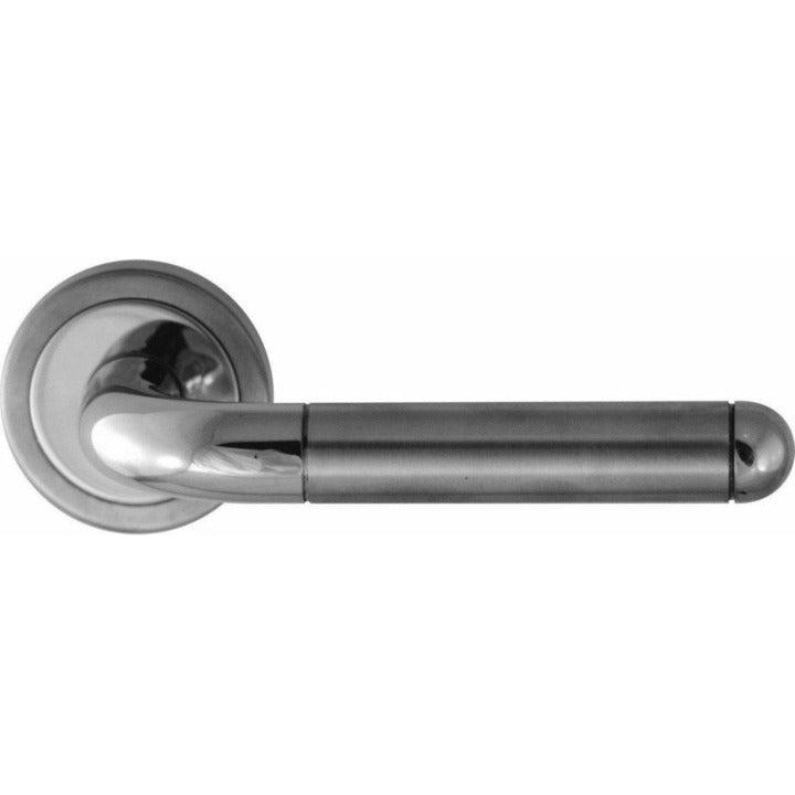 Two-tone stainless steel lever handle on rose with Sabs approved 2 lever lock - Decor Handles