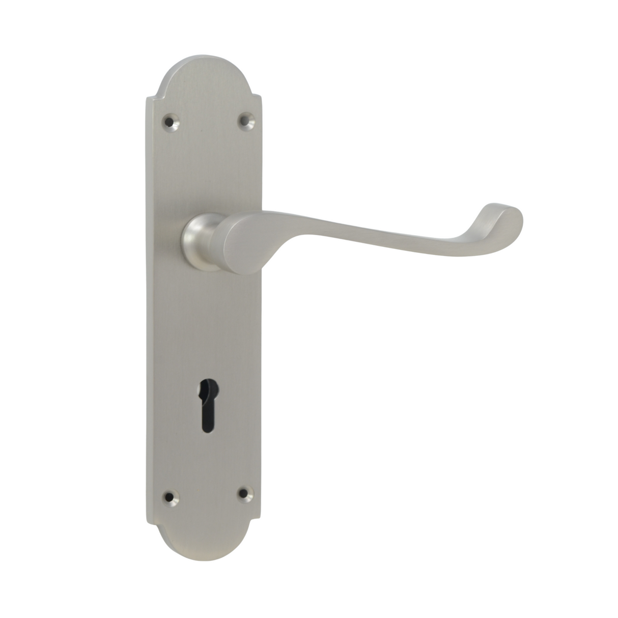 Classic Victorian Door Handle on Plate with SABS Approved Two Lever Lock - Satin Nickel