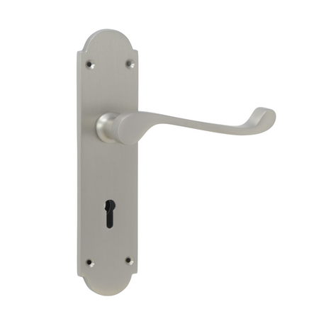 Classic Victorian Door Handle on Plate with SABS Approved Two Lever Lock - Satin Nickel