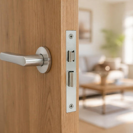 SABS approved mortice lever lock fitted in the edge of a timber door