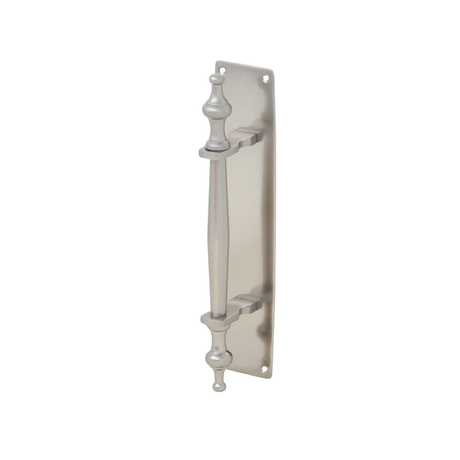 Solid brass pull handle on back plate with finials - 225mm