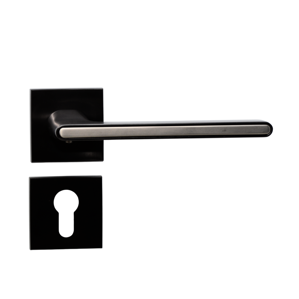 Italian Lever Handle on Rose in Satin Black/Pearl