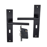 Modern Matt Black Door Handle on Plate with SABS Approved Two Lever Lock