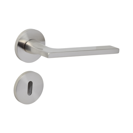 Modern Lever Door Handle on Round Rose - Satin Nickel