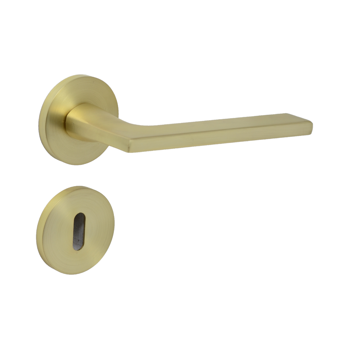 Modern Lever Door Handle on Round Rose - Matt Brass