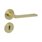 Modern Lever Door Handle on Round Rose - Matt Brass