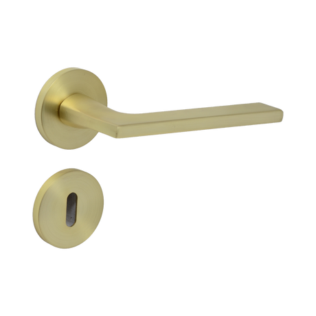 Modern Lever Door Handle on Round Rose - Matt Brass