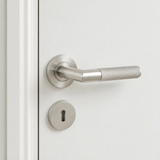 Knurled lever handle on rose brushed stainless