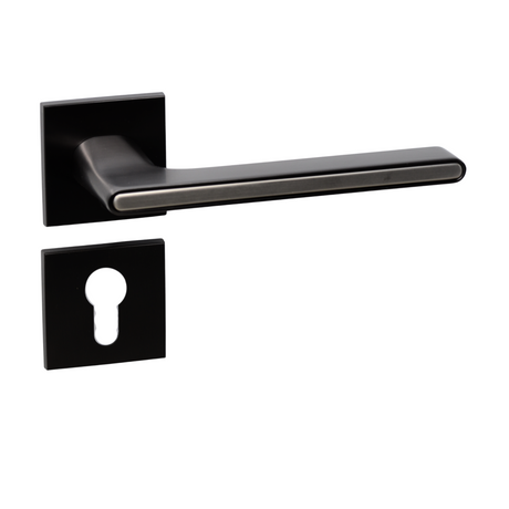 Italian Lever Handle on Rose in Satin Black/Pearl
