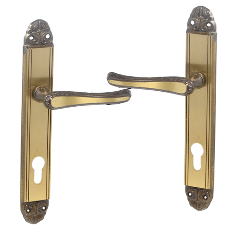 Antique door handle on back plate - 85mm cylinder cut out